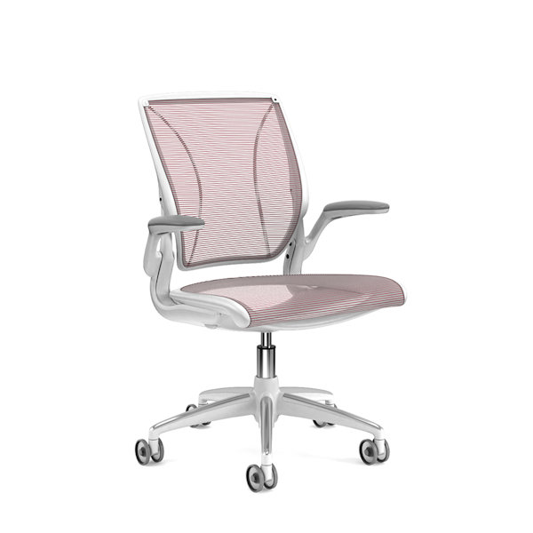 Pinstripe Mesh Red World Task Chair, Fixed Arms, White Frame,Red,hi-res